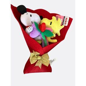 Peanuts Snoopy and Woodstock Plush Bouquet With Red Felt Wrap and Gold Bow